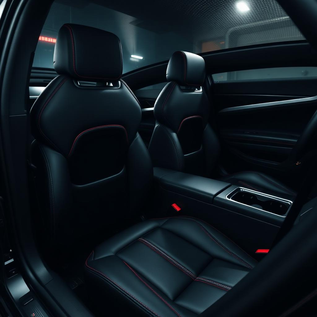 Restored black leather interior with red stitching